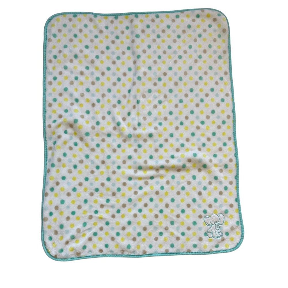 George Elephant Polka Dots Green Yellow Gray Fleece Baby Blanket Lovey Security